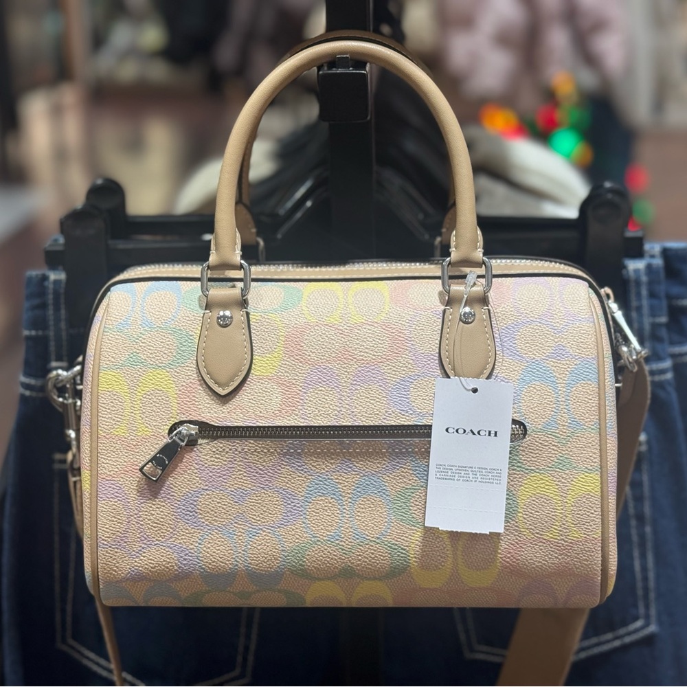 Coach Rowan Satchel Bag In Rainbow Signature Canvas CDA90 Sand Multi - Picture 11 of 11